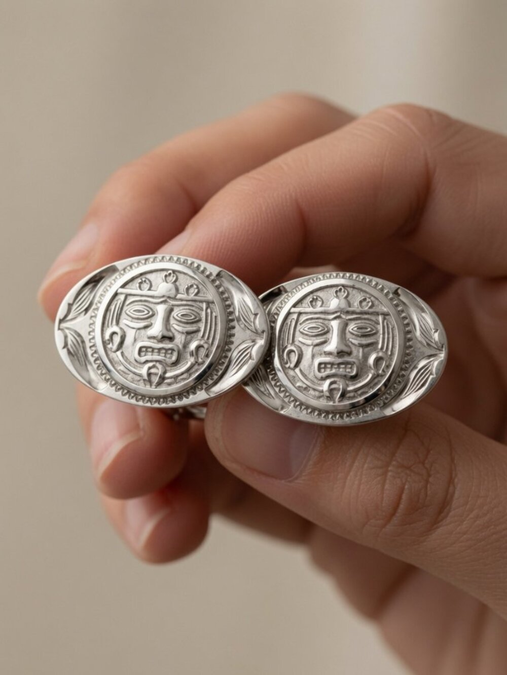 Vintage Mexican Sterling Silver Cufflinks – Aztec Style